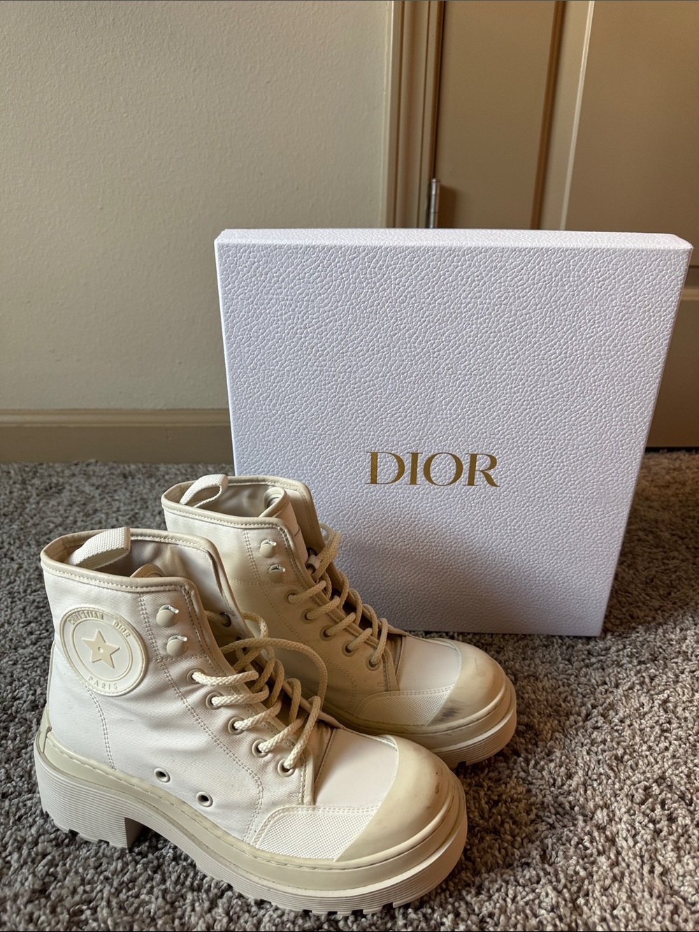 Christian Dior White High-Top Canvas Sneakers